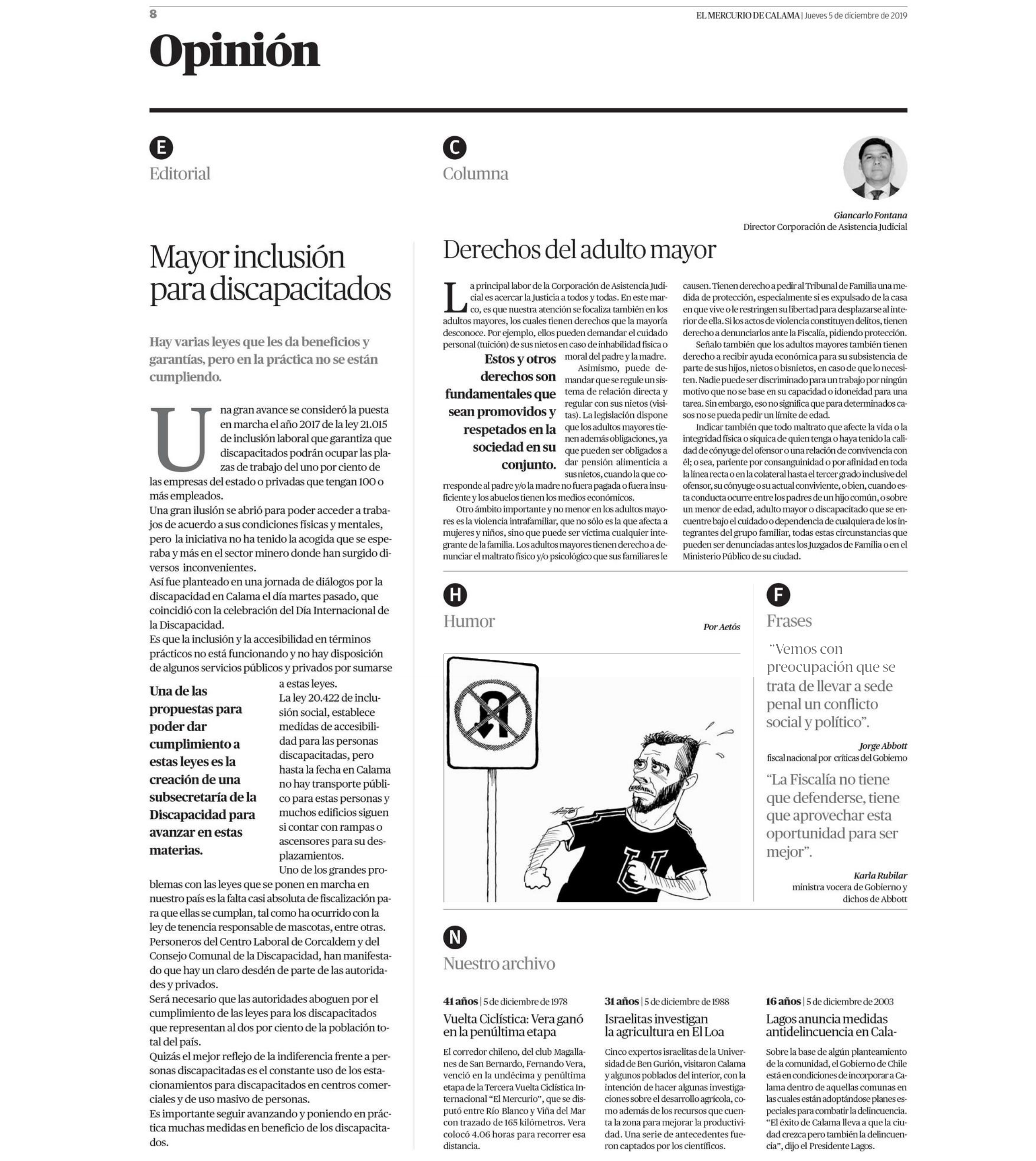 Columna publicada en El Mercurio de Calama