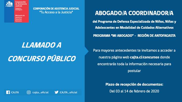 Llamado a Concurso Público, Abogado(a) Coordinador, Programa Mi Abogado Antofagasta