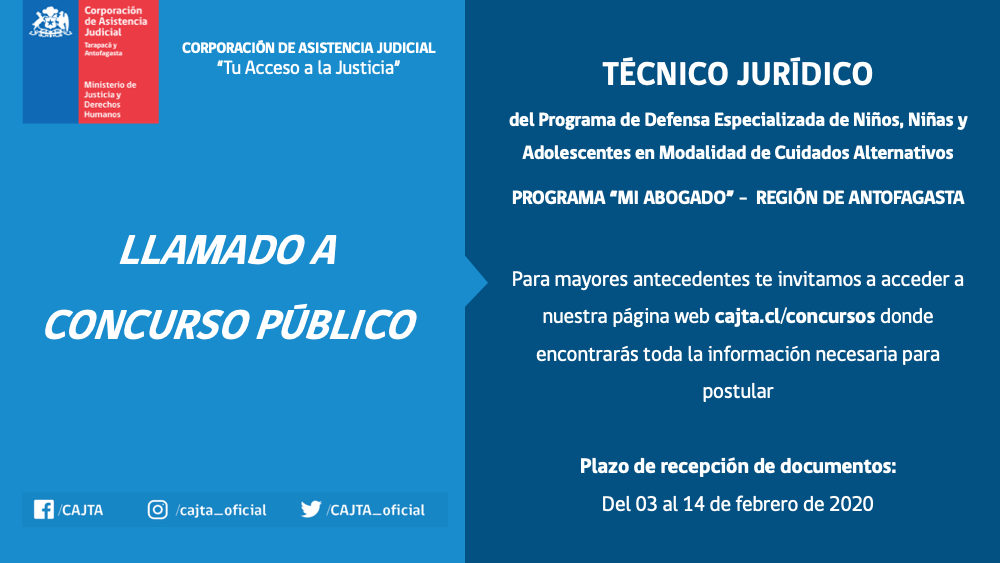 Llamado a Concurso Público, Técnico Jurídico, Programa Mi Abogado Antofagasta