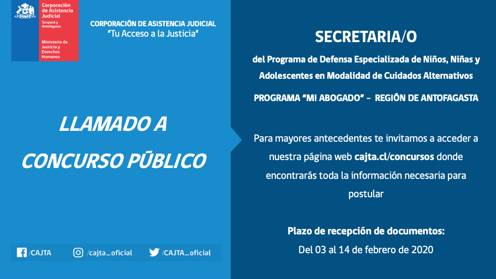 Llamado a Concurso Público, Secretaria(o), Programa Mi Abogado Antofagasta