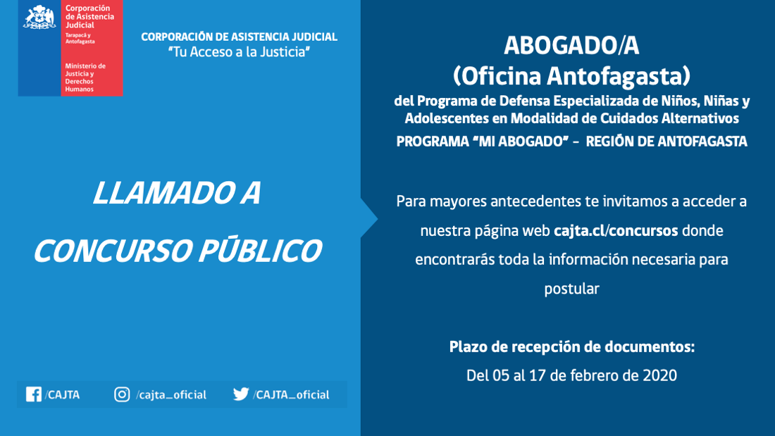 Llamado a Concurso Público, Abogado(a) Oficina Antofagasta, Programa Mi Abogado Antofagasta