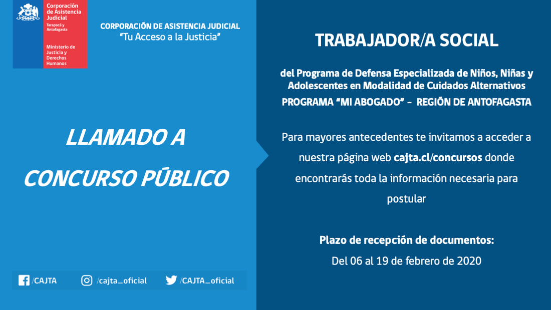 Llamado a Concurso Público, Trabajador(a) Social, Programa Mi Abogado Antofagasta