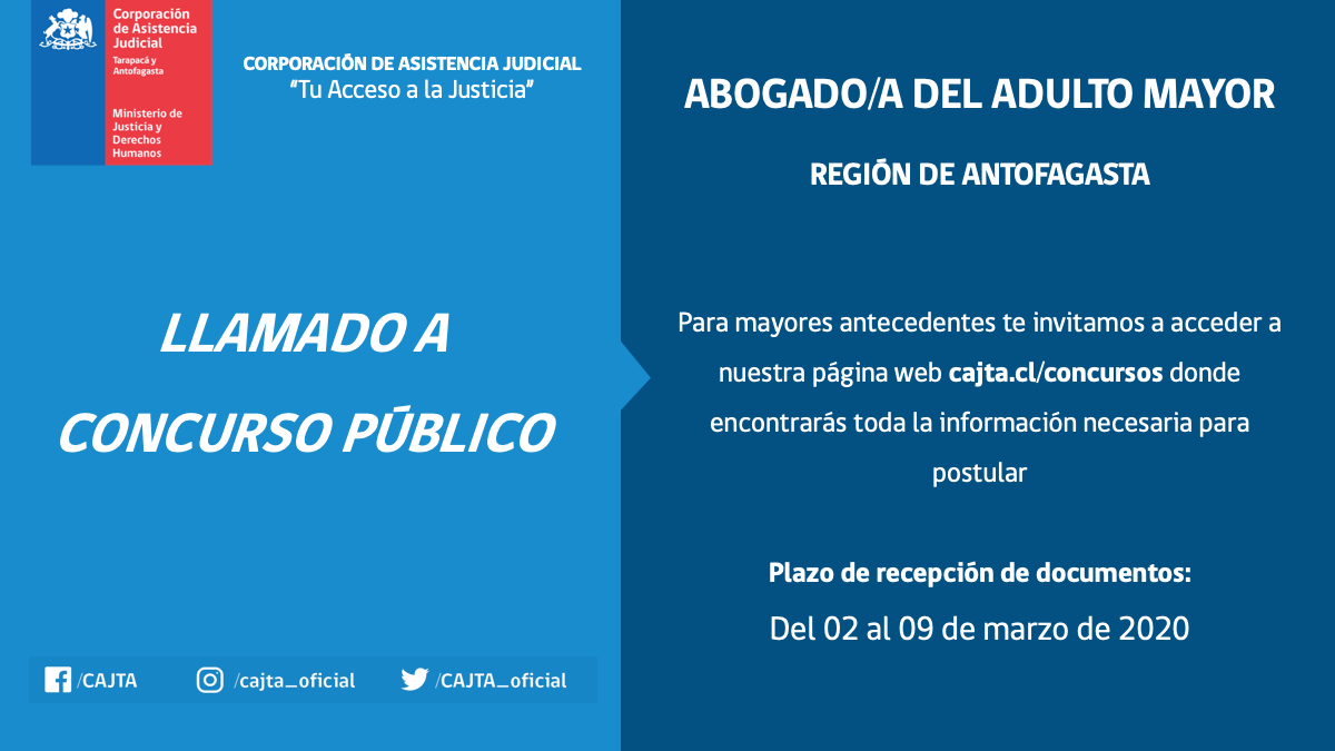 Llamado a Concurso Público Abogado(a) del Adulto Mayor, Región de Antofagasta
