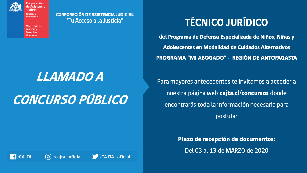 Llamado a Concurso Público Técnico Jurídico del Programa Mi Abogado, Región de Antofagasta