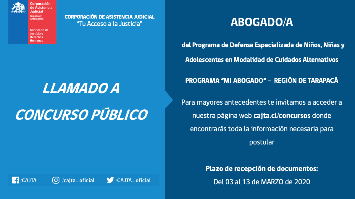 Llamado a Concurso Público Abogado(a) del Programa Mi Abogado, Región de Tarapacá