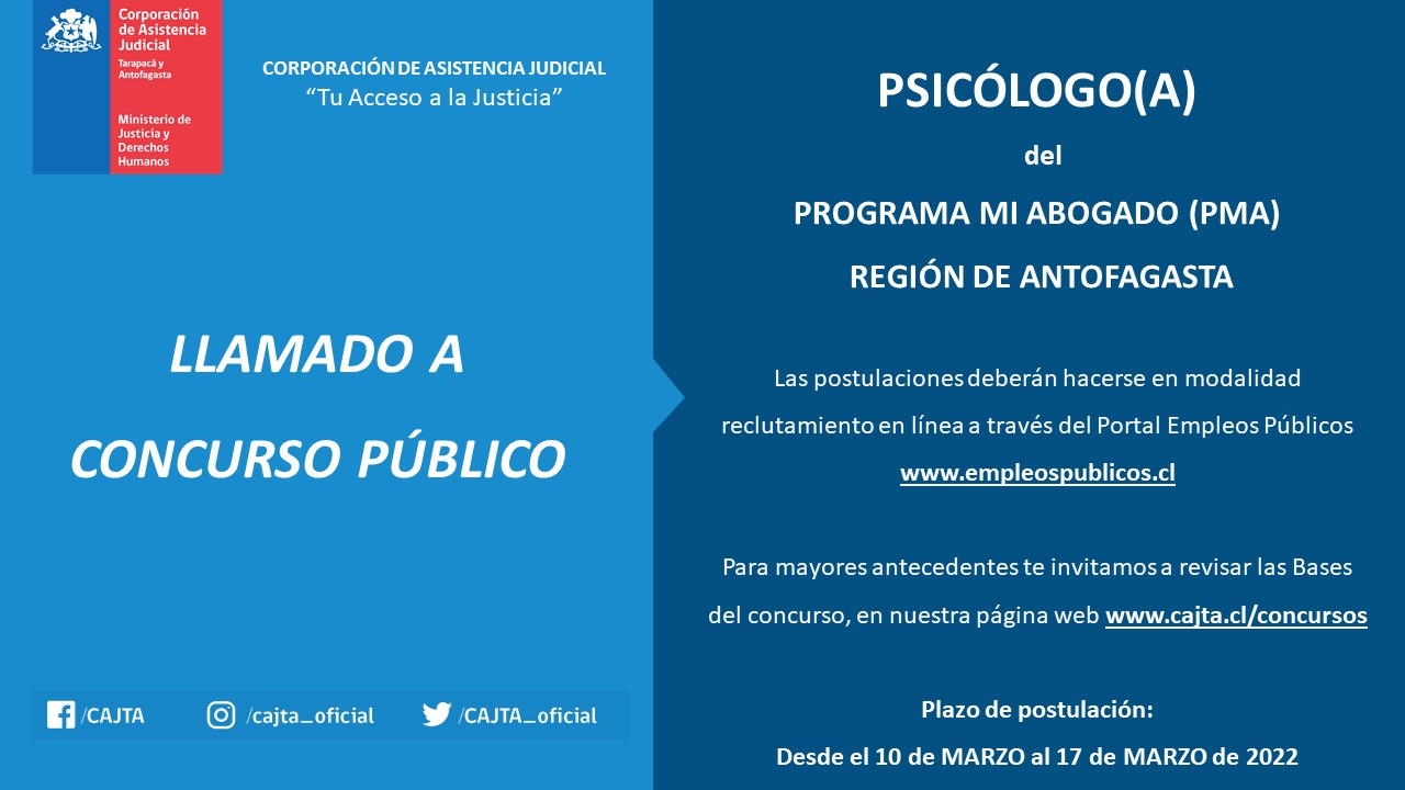 Llamado a concurso público para Psicólogo/a del Programa Mi Abogado en la Región de Antofagasta