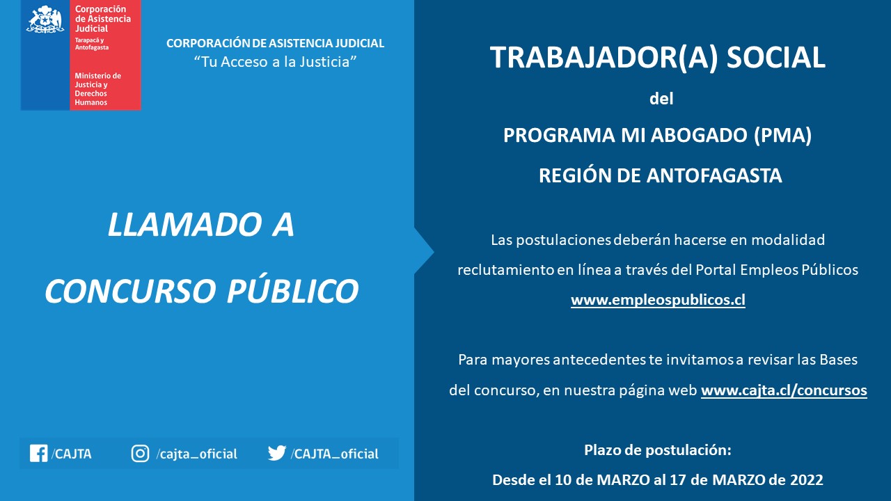 Llamado a concurso público para Trabajador/a Social del Programa Mi Abogado en la Región de Antofagasta