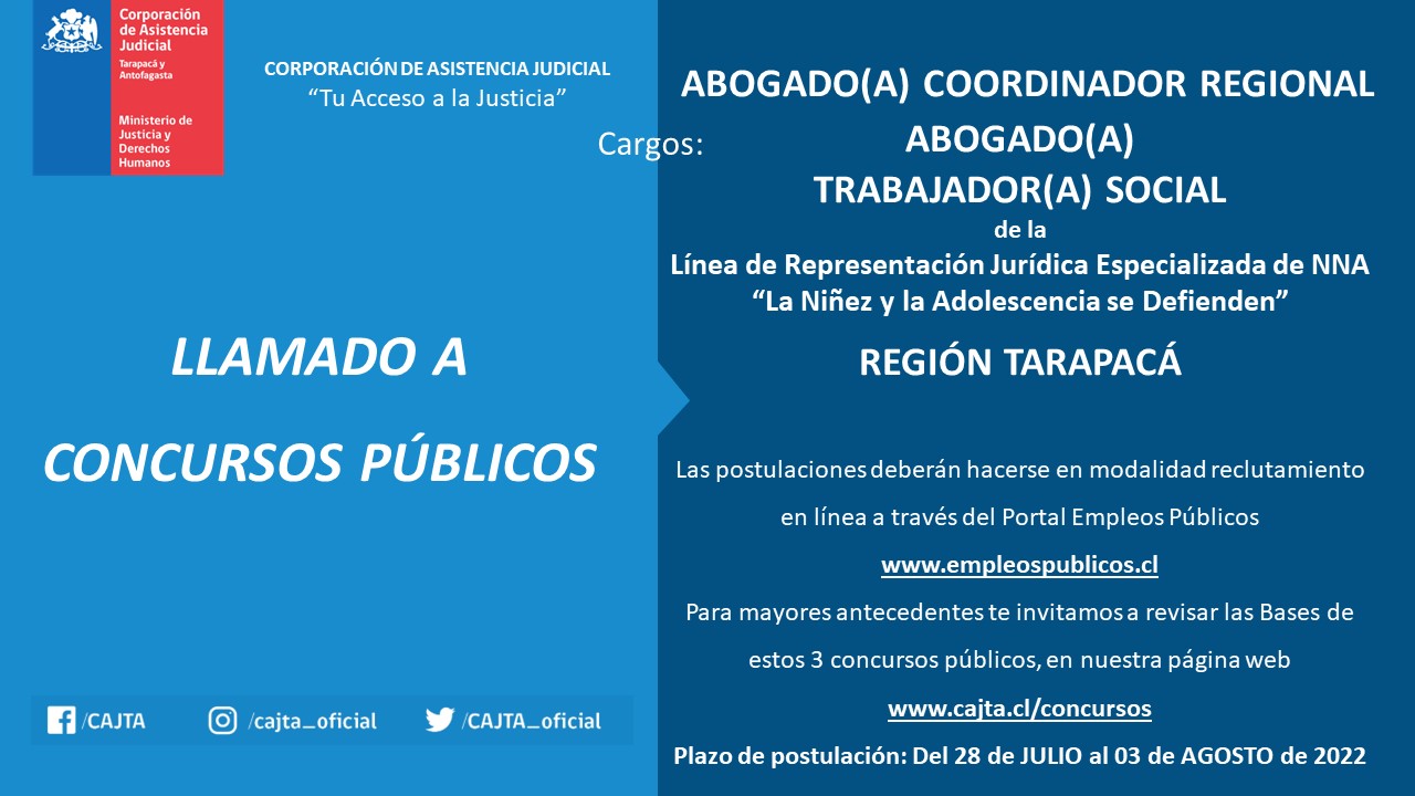 Llamado a concursos público en Región de Tarapacá