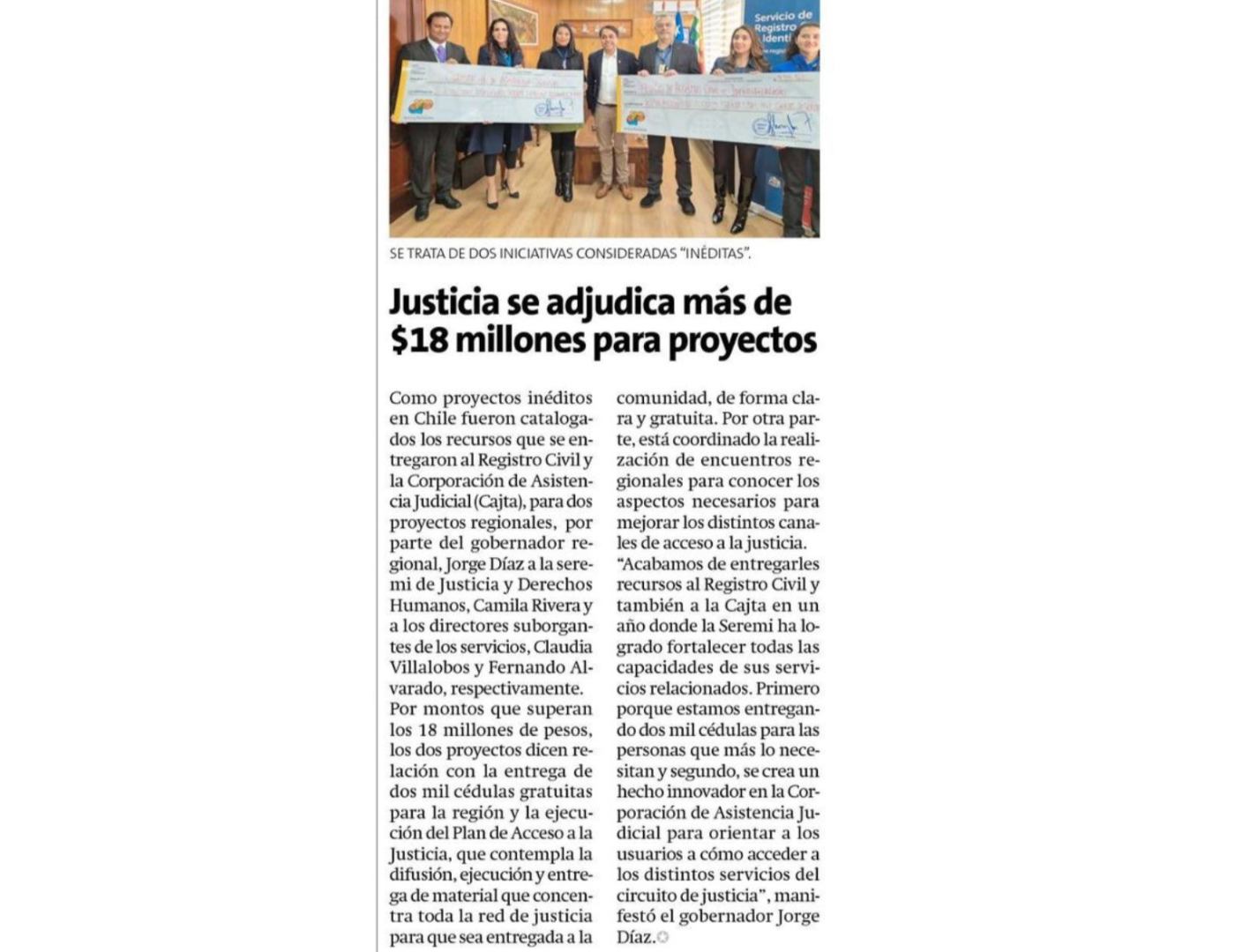 Diario la Estrella de Arica: informan sobre proyecto de CAJTA de Arica y Parinacota