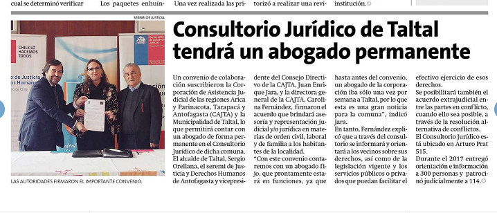 Diario La Estrella de Antofagasta informa sobre el convenio recientemente firmado entre la Municipalidad de Taltal y la CAJTA