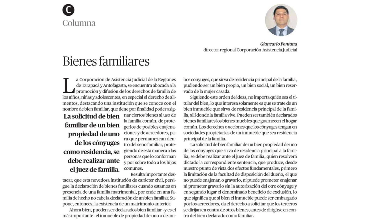 Columna "Bienes Familiares", Diario el Mercurio de Calama