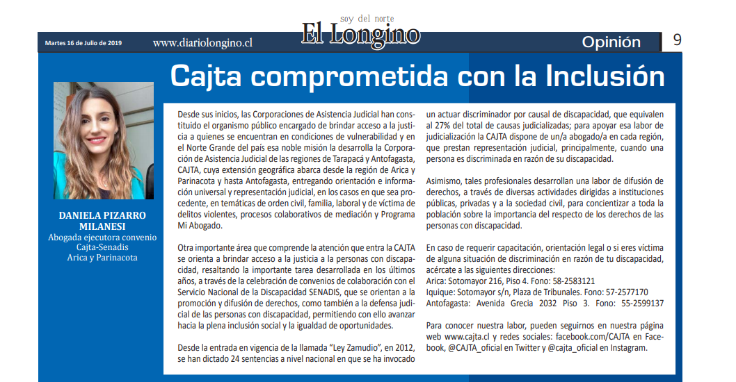 Publicación en el diario El Logino